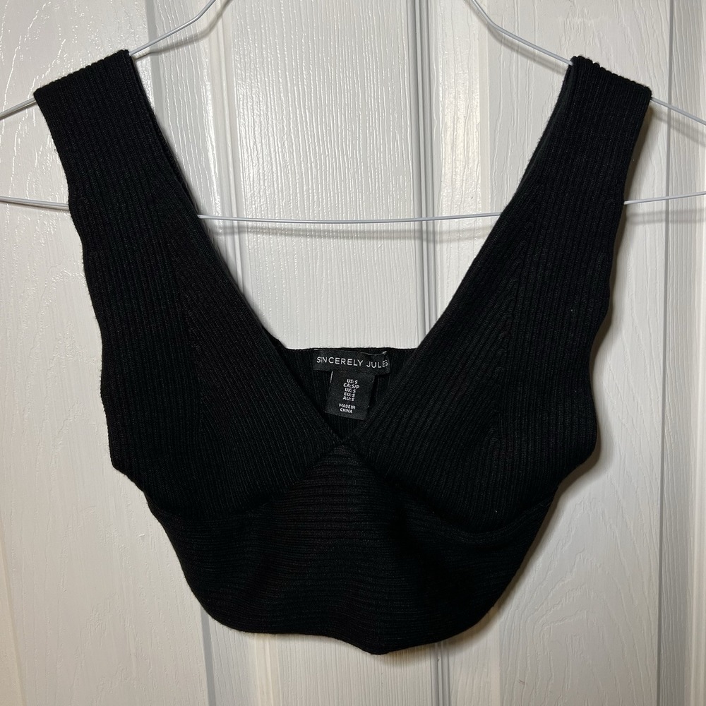 Sincerely Jules Women's Black Ribbed Sweater Sleeveless Crop Top Size Small